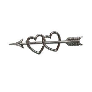 Sterling Silver Double Heart & Arrow Brooch Pin 2" Long Romantic Design